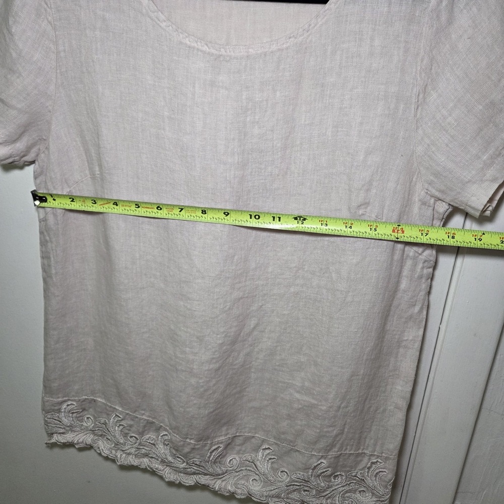 Lina Tomei Italy 100% Linen Embroidered Hem Blouse Top Beige Women's Size L - Picture 5 of 7